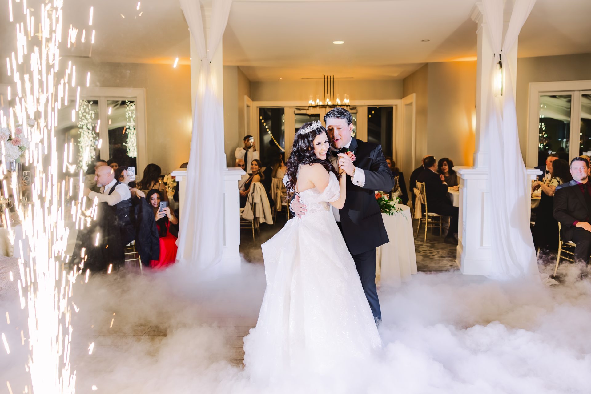 First dance with cold sparks and low fog