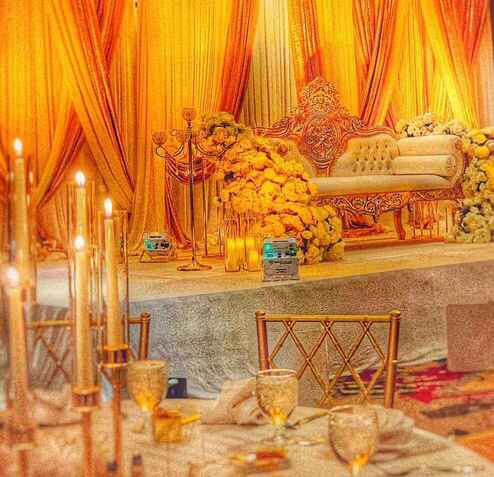 Gold-draped ceremony stage