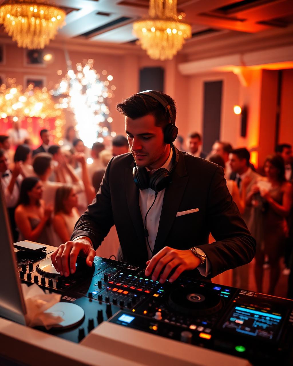 DJ mid-set with cold sparks behind the booth
