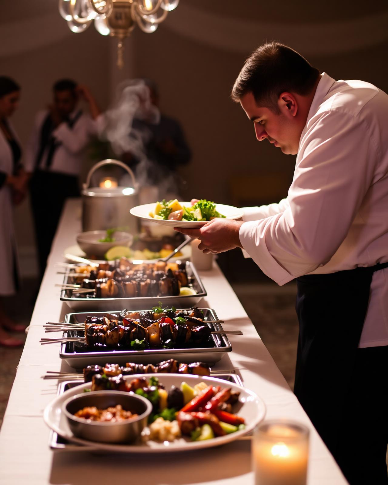 Individual boxed meal opened to show mezze, main and side